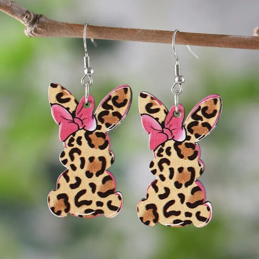 Women's Easter Earrings Drop Earrings Wooden Cute Rabbit Bow Design